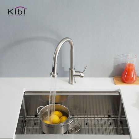 Kibi Casa Single Handle Pull Down Kitchen Sink Faucet with Soap Dispenser C-KKF2002BN-KSD100BN